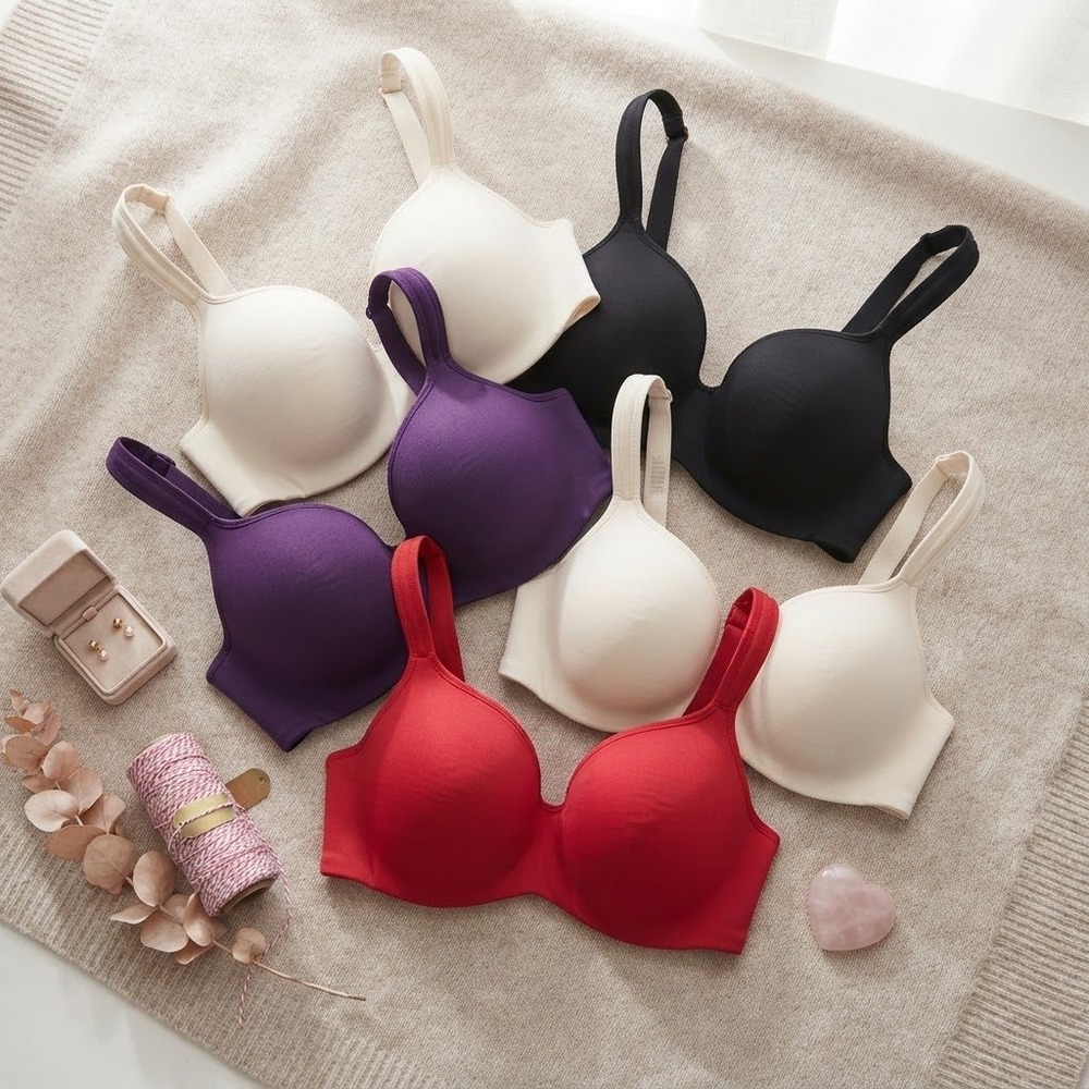 Cacique T-Shirt Bra Lot 5 Pack 36C Underwire Lightly Lined Red Purple Black